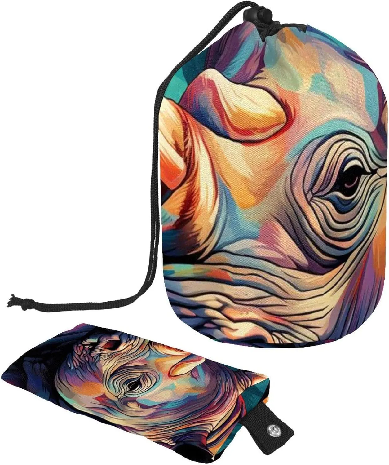 Travel Cosmetic Bags bucket Makeup Bag, Cool Colors Rhino 6 Women Portable Foldable Cases, Multifunctional Toiletry Bucket Bags Round Organizer Storage