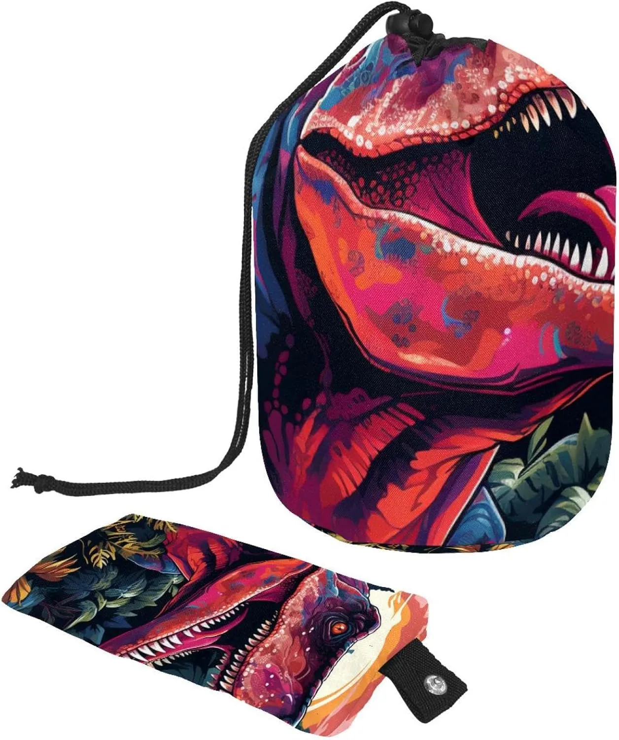 Travel Cosmetic Bags bucket Makeup Bag, Cool Dinosaur Pattern Women Portable Foldable Cases, Multifunctional Toiletry Bucket Bags Round Organizer Storage