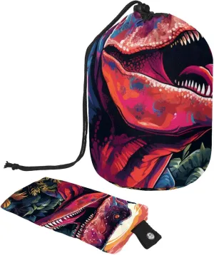 Travel Cosmetic Bags bucket Makeup Bag, Cool Dinosaur Pattern Women Portable Foldable Cases, Multifunctional Toiletry Bucket Bags Round Organizer Storage