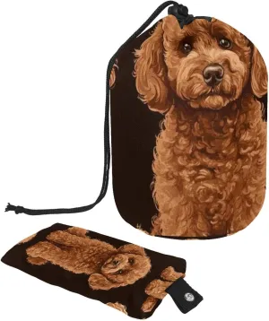 Travel Cosmetic Bags bucket Makeup Bag, Cute Fun Brown Poodle Dogs 50 Women Portable Foldable Cases, Multifunctional Toiletry Bucket Bags Round Organizer Storage