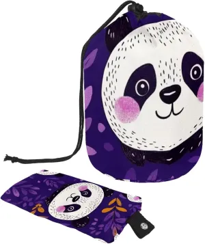 Travel Cosmetic Bags bucket Makeup Bag, Cute Fun Purple Panda Heads 26 Women Portable Foldable Cases, Multifunctional Toiletry Bucket Bags Round Organizer Storage
