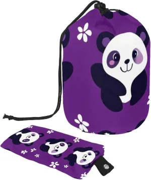 Travel Cosmetic Bags bucket Makeup Bag, Cute Panda on Purple Background 66 Women Portable Foldable Cases, Multifunctional Toiletry Bucket Bags Round Organizer Storage