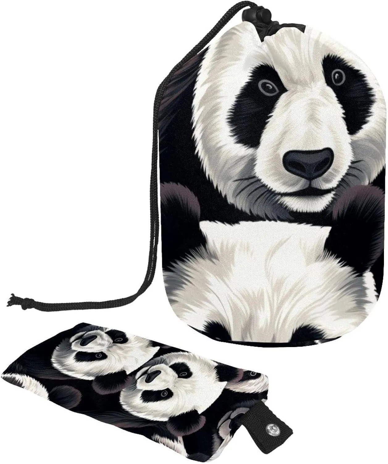 Travel Cosmetic Bags bucket Makeup Bag, Cute Panda Pattern Women Portable Foldable Cases, Multifunctional Toiletry Bucket Bags Round Organizer Storage