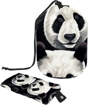 Travel Cosmetic Bags bucket Makeup Bag, Cute Panda Pattern Women Portable Foldable Cases, Multifunctional Toiletry Bucket Bags Round Organizer Storage