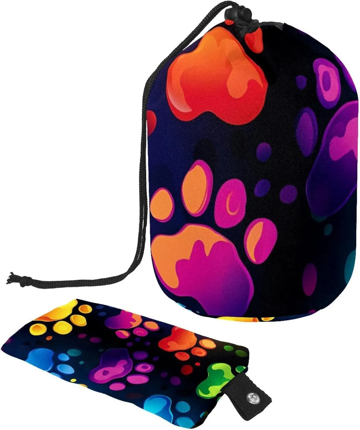 Travel Cosmetic Bags bucket Makeup Bag, Dog Lover and Paw Print Women Portable Foldable Cases, Multifunctional Toiletry Bucket Bags Round Organizer Storage