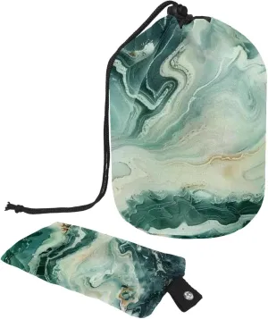 Travel Cosmetic Bags bucket Makeup Bag, Green Marble Texture Women Portable Foldable Cases, Multifunctional Toiletry Bucket Bags Round Organizer Storage