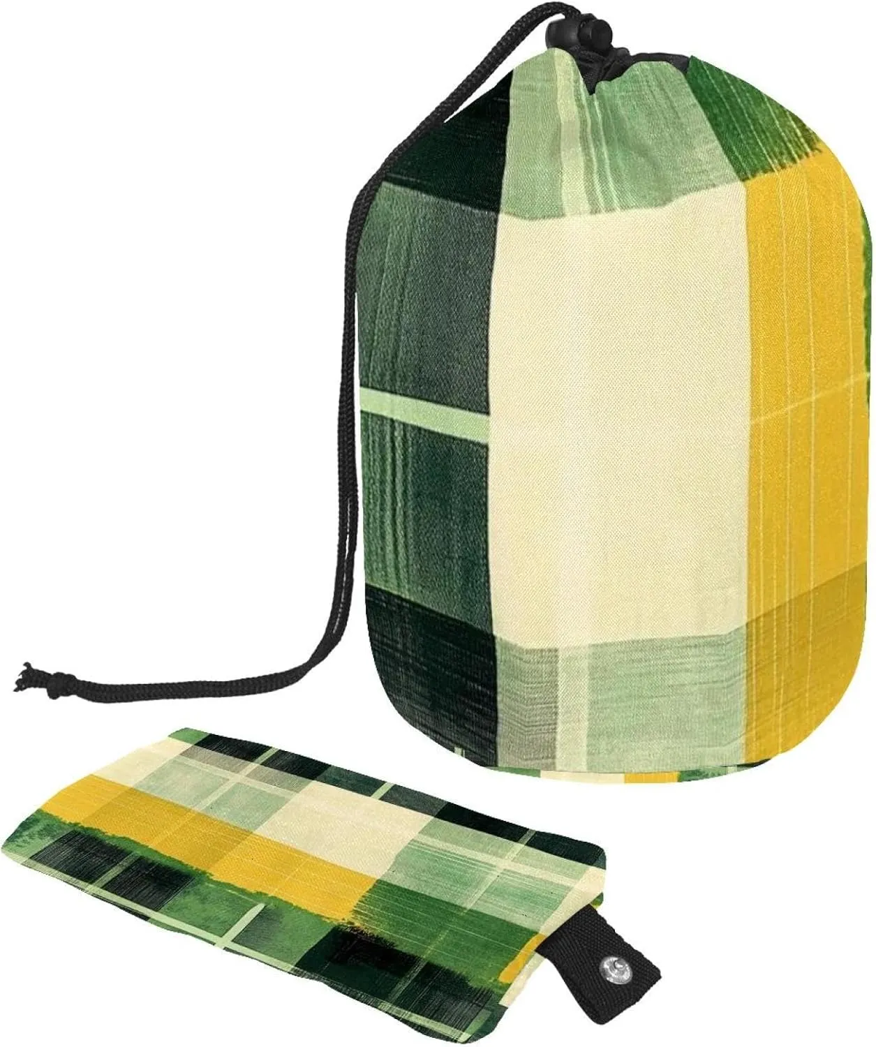 Travel Cosmetic Bags bucket Makeup Bag, Green Watercolor Checkerboard 18 Women Portable Foldable Cases, Multifunctional Toiletry Bucket Bags Round Organizer Storage