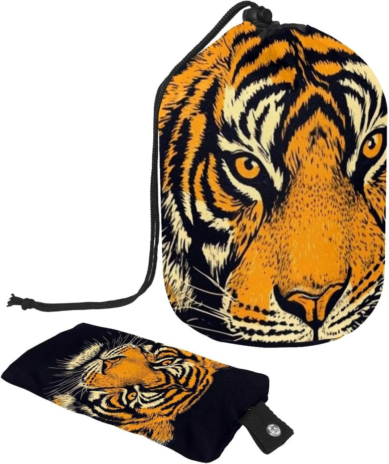 Travel Cosmetic Bags bucket Makeup Bag, Hand-painted Wild Tiger Print 34 Women Portable Foldable Cases, Multifunctional Toiletry Bucket Bags Round Organizer Storage