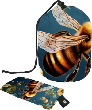 Travel Cosmetic Bags bucket Makeup Bag, Insect Bee Flowers Women Portable Foldable Cases, Multifunctional Toiletry Bucket Bags Round Organizer Storage
