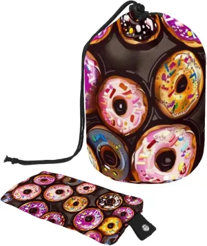 Travel Cosmetic Bags bucket Makeup Bag, Mini Colorful Donuts Women Portable Foldable Cases, Multifunctional Toiletry Bucket Bags Round Organizer Storage