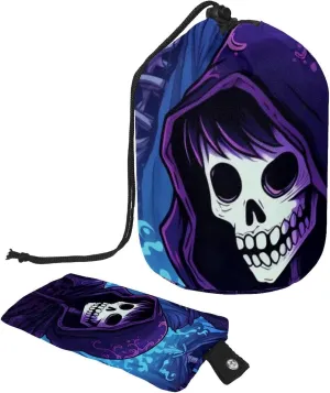 Travel Cosmetic Bags bucket Makeup Bag, Purple Punk Skeleton Women Portable Foldable Cases, Multifunctional Toiletry Bucket Bags Round Organizer Storage