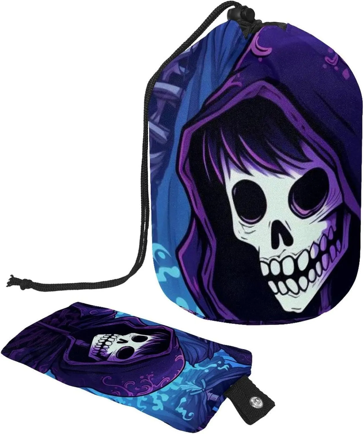 Travel Cosmetic Bags bucket Makeup Bag, Purple Punk Skeleton Women Portable Foldable Cases, Multifunctional Toiletry Bucket Bags Round Organizer Storage
