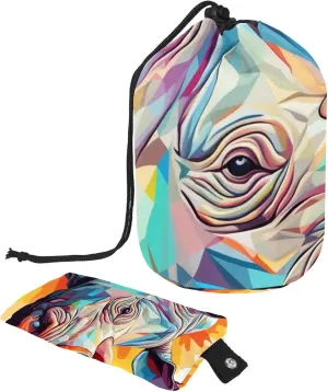 Travel Cosmetic Bags bucket Makeup Bag, Rainbow Mosaic Rhino 54 Women Portable Foldable Cases, Multifunctional Toiletry Bucket Bags Round Organizer Storage