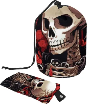 Travel Cosmetic Bags bucket Makeup Bag, Red Flower Skull Family Women Portable Foldable Cases, Multifunctional Toiletry Bucket Bags Round Organizer Storage