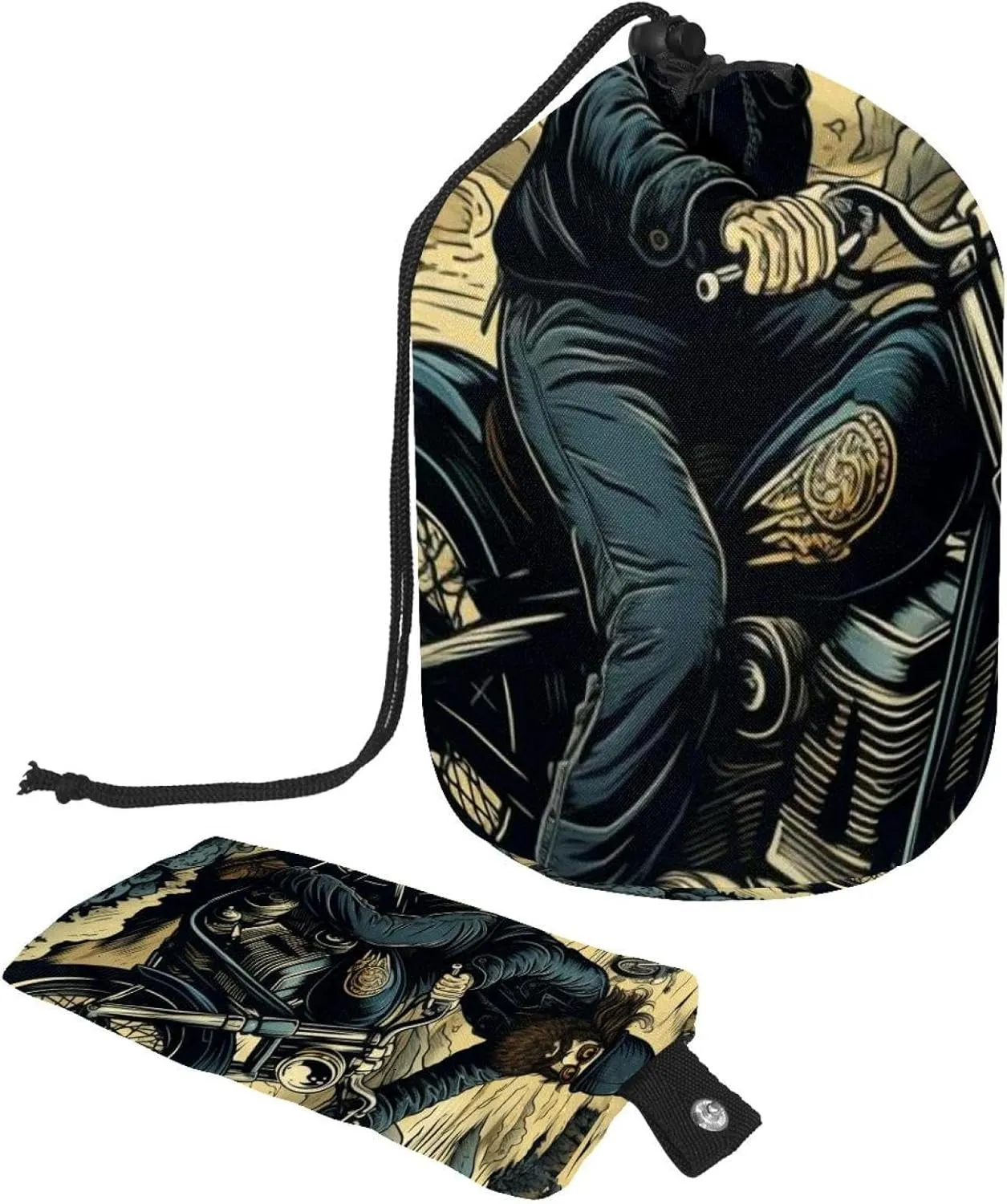 Travel Cosmetic Bags bucket Makeup Bag, Retro Cowboy Motorcyclist Women Portable Foldable Cases, Multifunctional Toiletry Bucket Bags Round Organizer Storage
