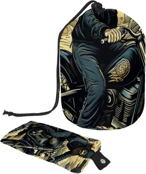 Travel Cosmetic Bags bucket Makeup Bag, Retro Cowboy Motorcyclist Women Portable Foldable Cases, Multifunctional Toiletry Bucket Bags Round Organizer Storage