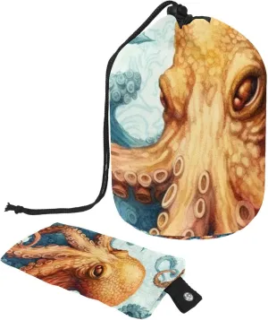 Travel Cosmetic Bags bucket Makeup Bag, Retro Ocean Animal Octopus Women Portable Foldable Cases, Multifunctional Toiletry Bucket Bags Round Organizer Storage