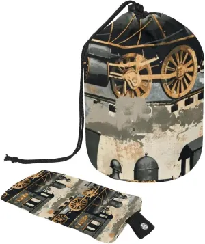 Travel Cosmetic Bags bucket Makeup Bag, Retro Steam Engine 66 Women Portable Foldable Cases, Multifunctional Toiletry Bucket Bags Round Organizer Storage