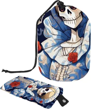 Travel Cosmetic Bags bucket Makeup Bag, Rose Skull Bride Women Portable Foldable Cases, Multifunctional Toiletry Bucket Bags Round Organizer Storage