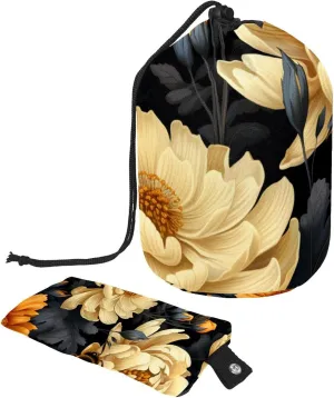 Travel Cosmetic Bags bucket Makeup Bag, Vintage Bee Florals Women Portable Foldable Cases, Multifunctional Toiletry Bucket Bags Round Organizer Storage