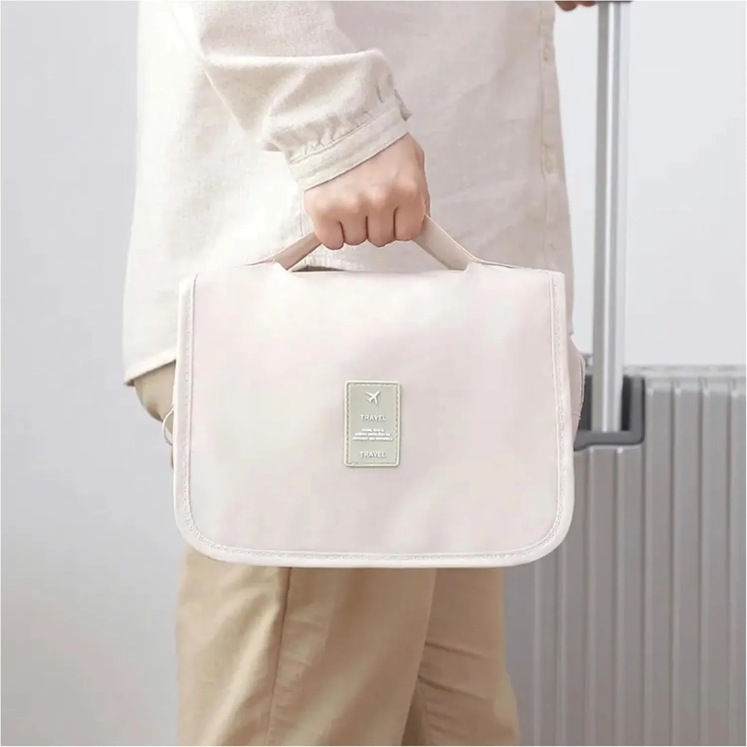 Travel Toiletry Bag - Small Hanging Bathroom and Cosmetic Organizer for Men and Women - Travel Bag for Toiletries (Beige)