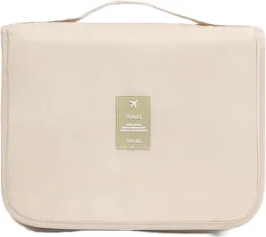 Travel Toiletry Bag - Small Hanging Bathroom and Cosmetic Organizer for Men and Women - Travel Bag for Toiletries (Beige)