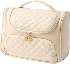 Travel Toiletry Bag, Waterproof Cosmetic Bag with Hanging Hook, Large Capacity Toiletries Bag, Makeup Bag for Traveling, Cosmetic Organizer Case for Women (Beige)