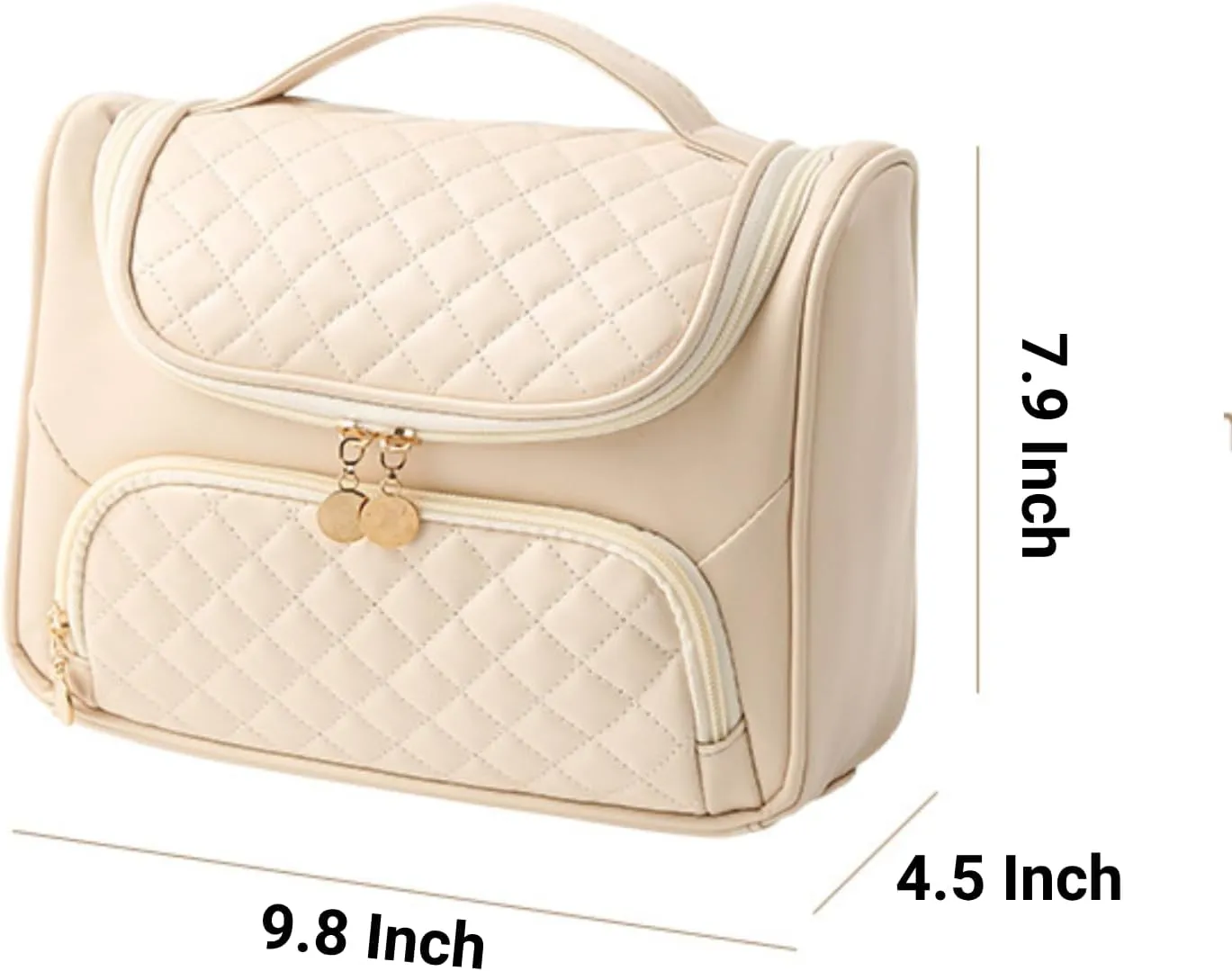 Travel Toiletry Bag, Waterproof Cosmetic Bag with Hanging Hook, Large Capacity Toiletries Bag, Makeup Bag for Traveling, Cosmetic Organizer Case for Women (Beige)
