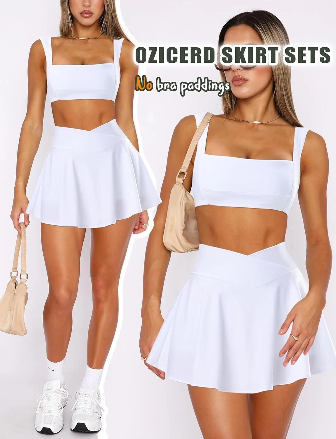 Two Piece Tennis Skirt Sets for Women 2 Piece Mini Skirt Set Going Out Golf Skort Athletic Skirt Pickleball Outfit