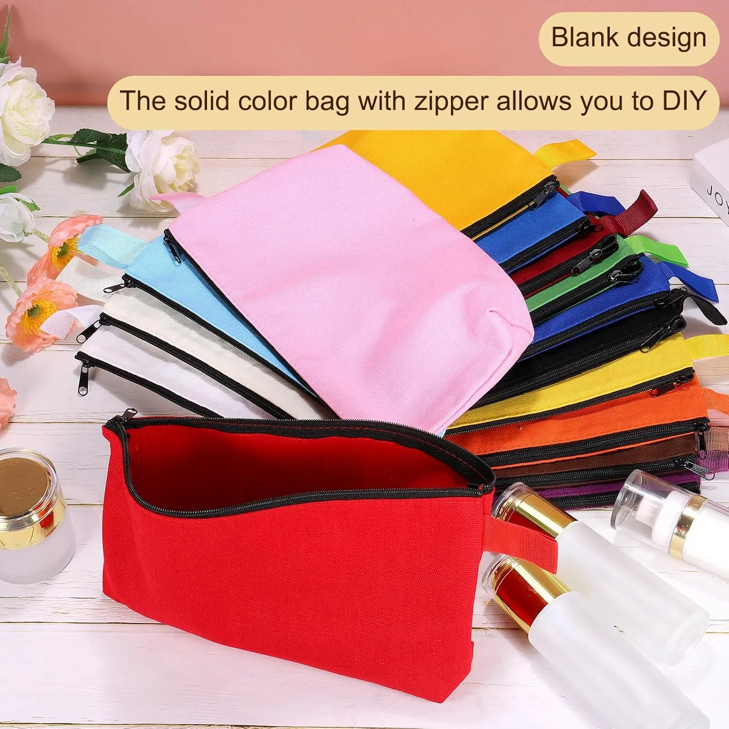 uxcell Canvas Makeup Bags, 30 Pcs Travel Cosmetic Bags Bulk, Multipurpose Plain Toiletry Zipper Pouches Blank DIY Craft Bags Pencil Bag for Women Teens, Dark Yellow