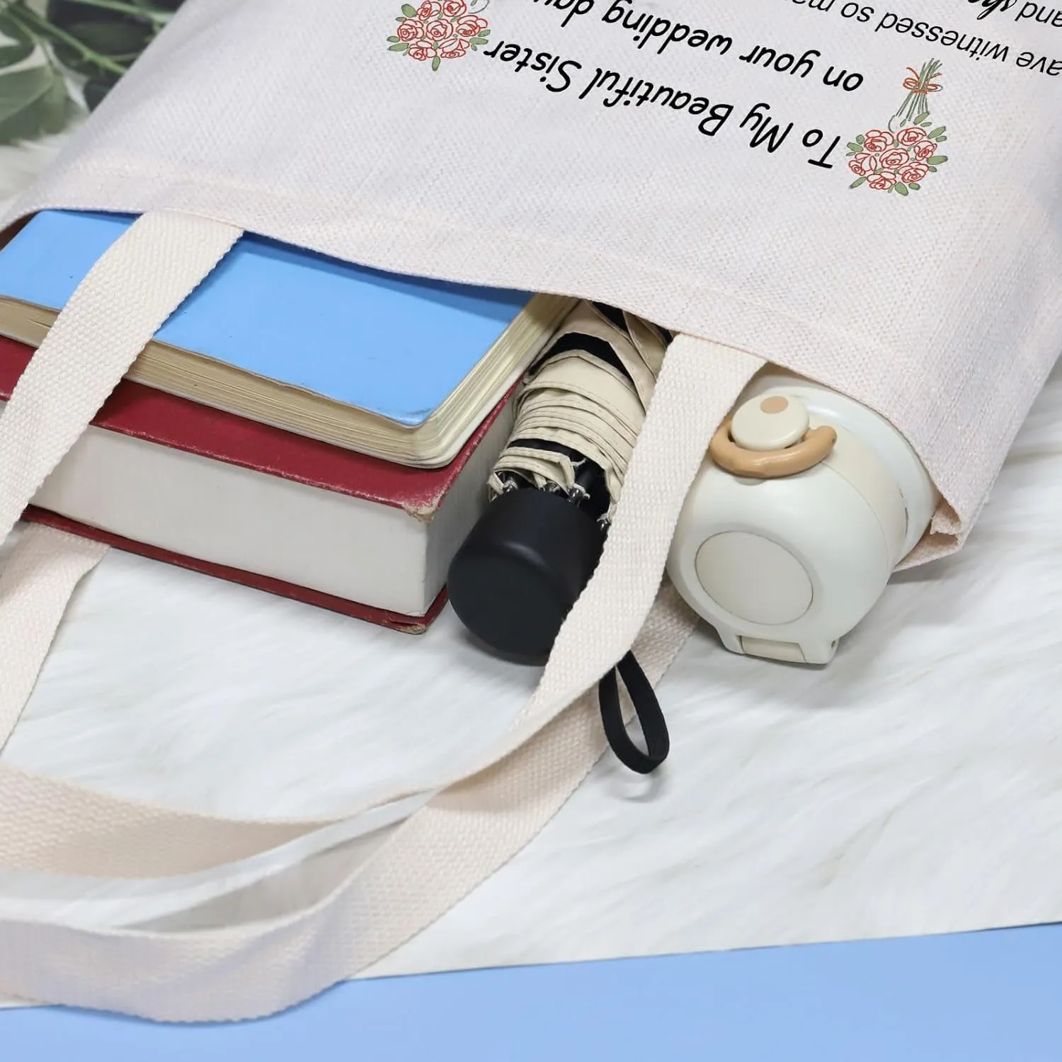 VAMSII Sister Wedding Makeup Bag Bride Gift To My Sister On Her Wedding Day Gift Bridal Shower Gift for Sister Wedding Gift To Bride (SisterWeddingTote), medium