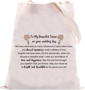 VAMSII Sister Wedding Makeup Bag Bride Gift To My Sister On Her Wedding Day Gift Bridal Shower Gift for Sister Wedding Gift To Bride (SisterWeddingTote), medium