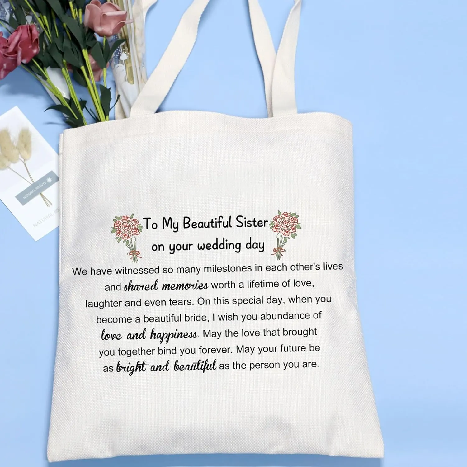 VAMSII Sister Wedding Makeup Bag Bride Gift To My Sister On Her Wedding Day Gift Bridal Shower Gift for Sister Wedding Gift To Bride (SisterWeddingTote), medium