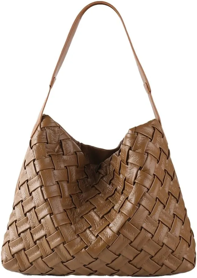 Vegan Leather Woven Bags for Women Large Fashion Tote Handbag Shoulder Purses Handmade Crossbody Bags with Coin Purse