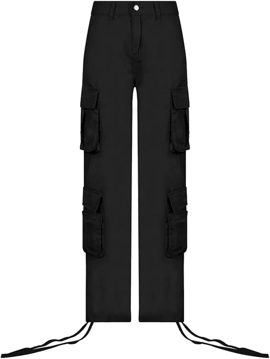 Viatabuna Women's High Rise Straight Leg Y2K Streetwear Cargo Pants Baggy Boyfriend Pants with Pocket
