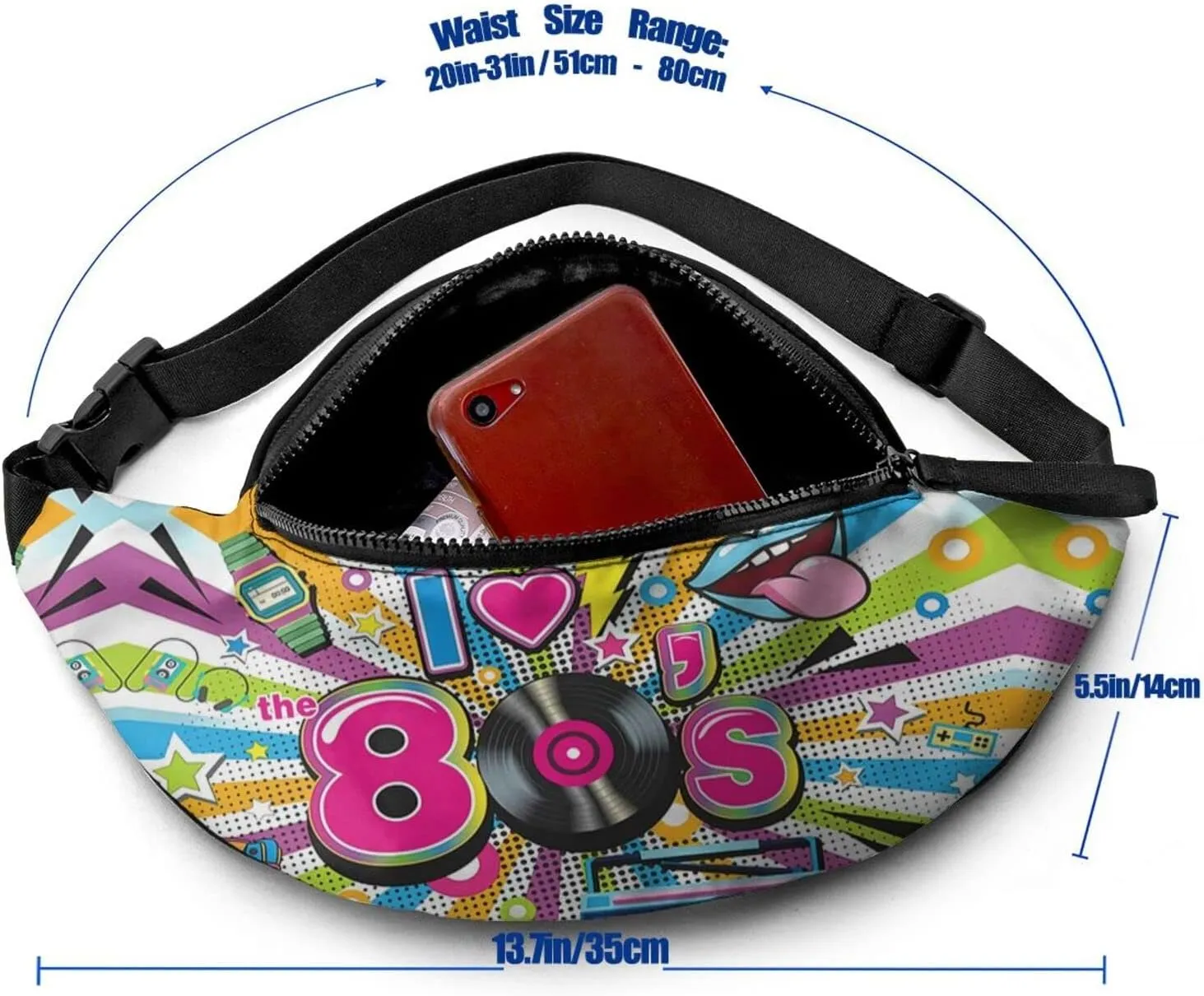 Vintage 80s 90s Fanny Pack for Women Men,Fashion Waist Pack Belt Bag Crossbody Bag for Casual Running Cycling
