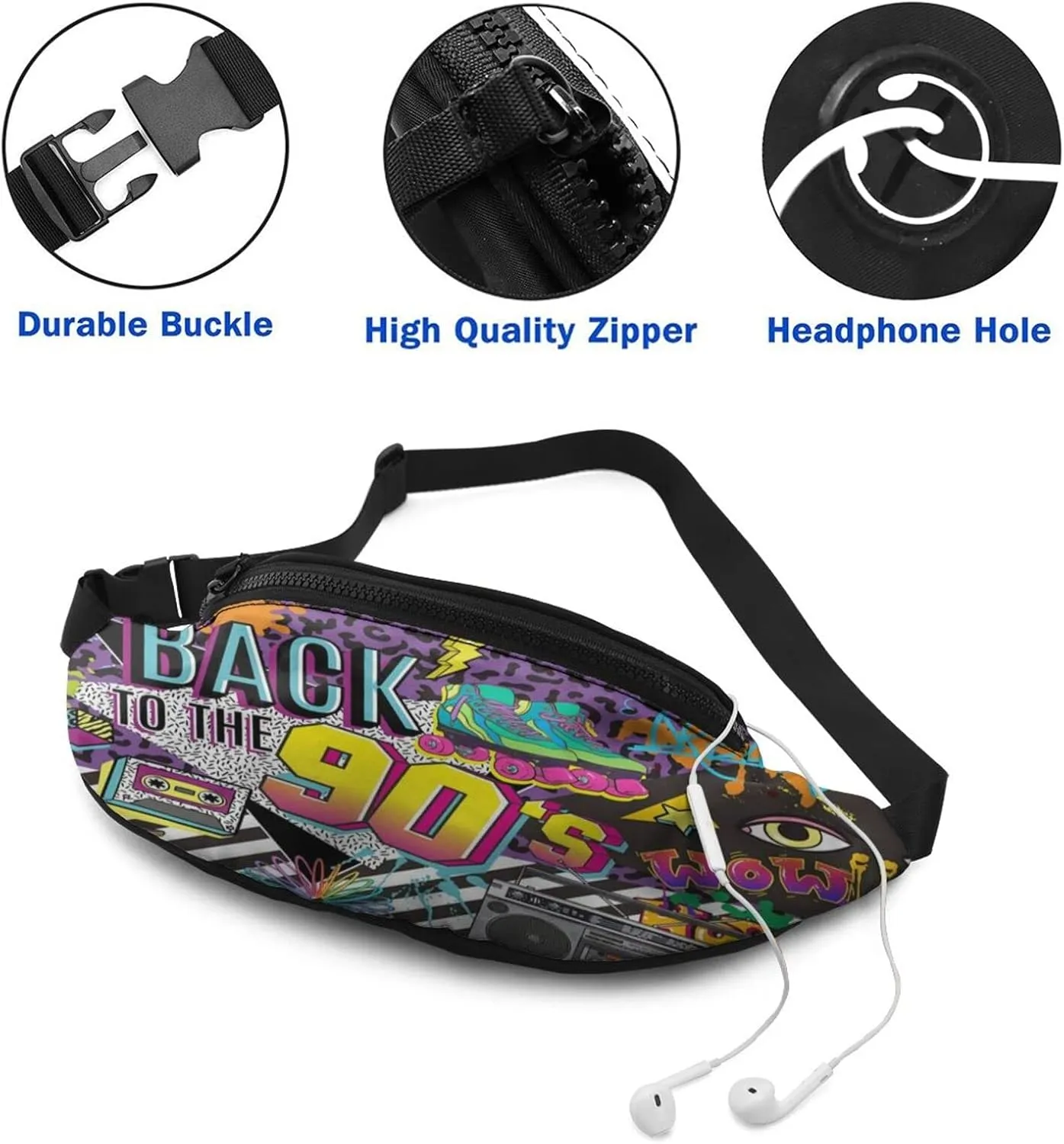 Vintage 80s 90s Fanny Pack for Women Men,Fashion Waist Pack Belt Bag Crossbody Bag for Casual Running Cycling