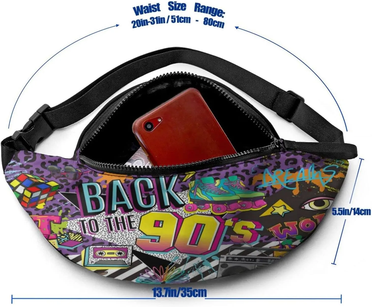 Vintage 80s 90s Fanny Pack for Women Men,Fashion Waist Pack Belt Bag Crossbody Bag for Casual Running Cycling
