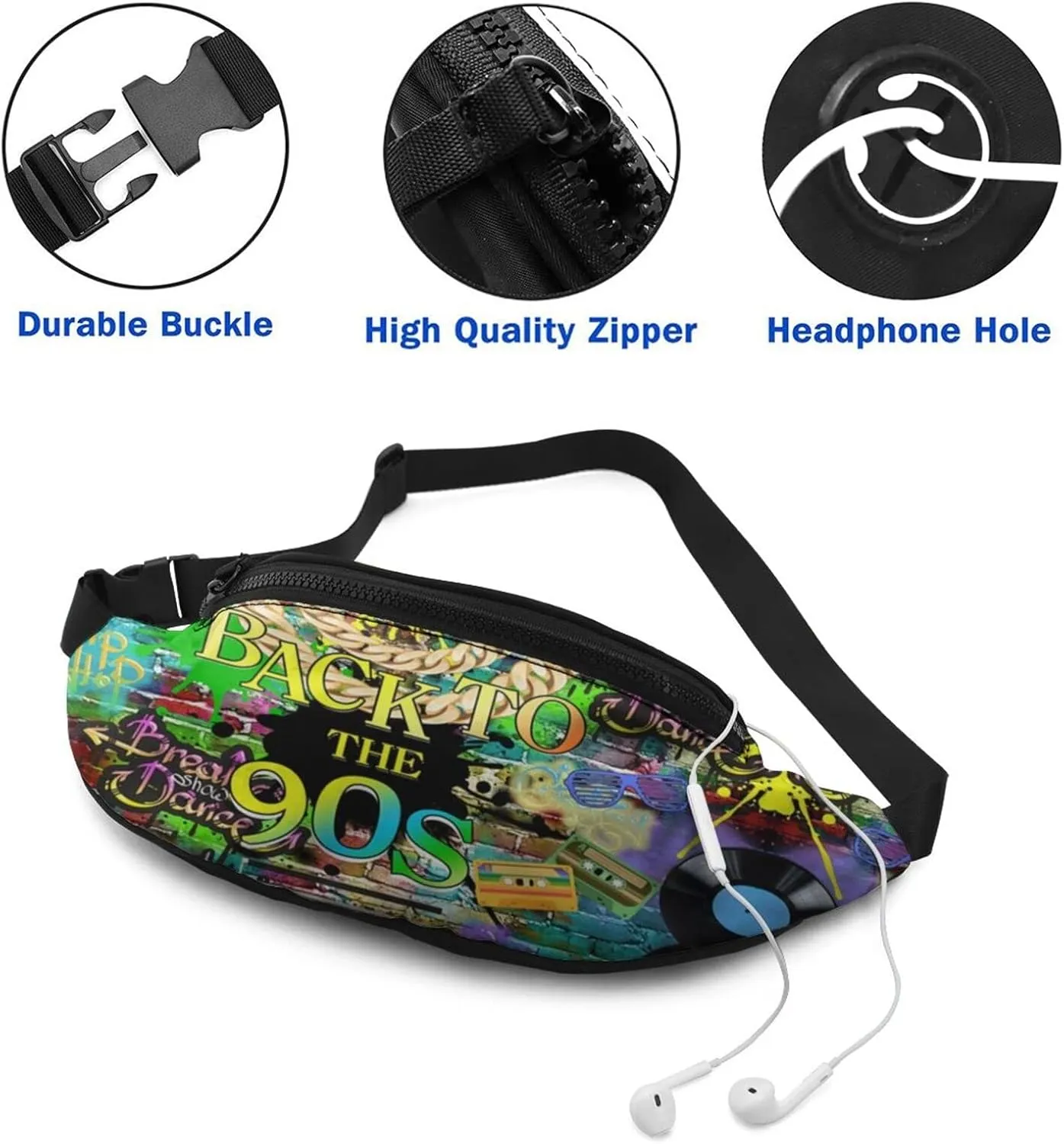 Vintage 80s 90s Fanny Pack for Women Men,Fashion Waist Pack Belt Bag Crossbody Bag for Casual Running Cycling