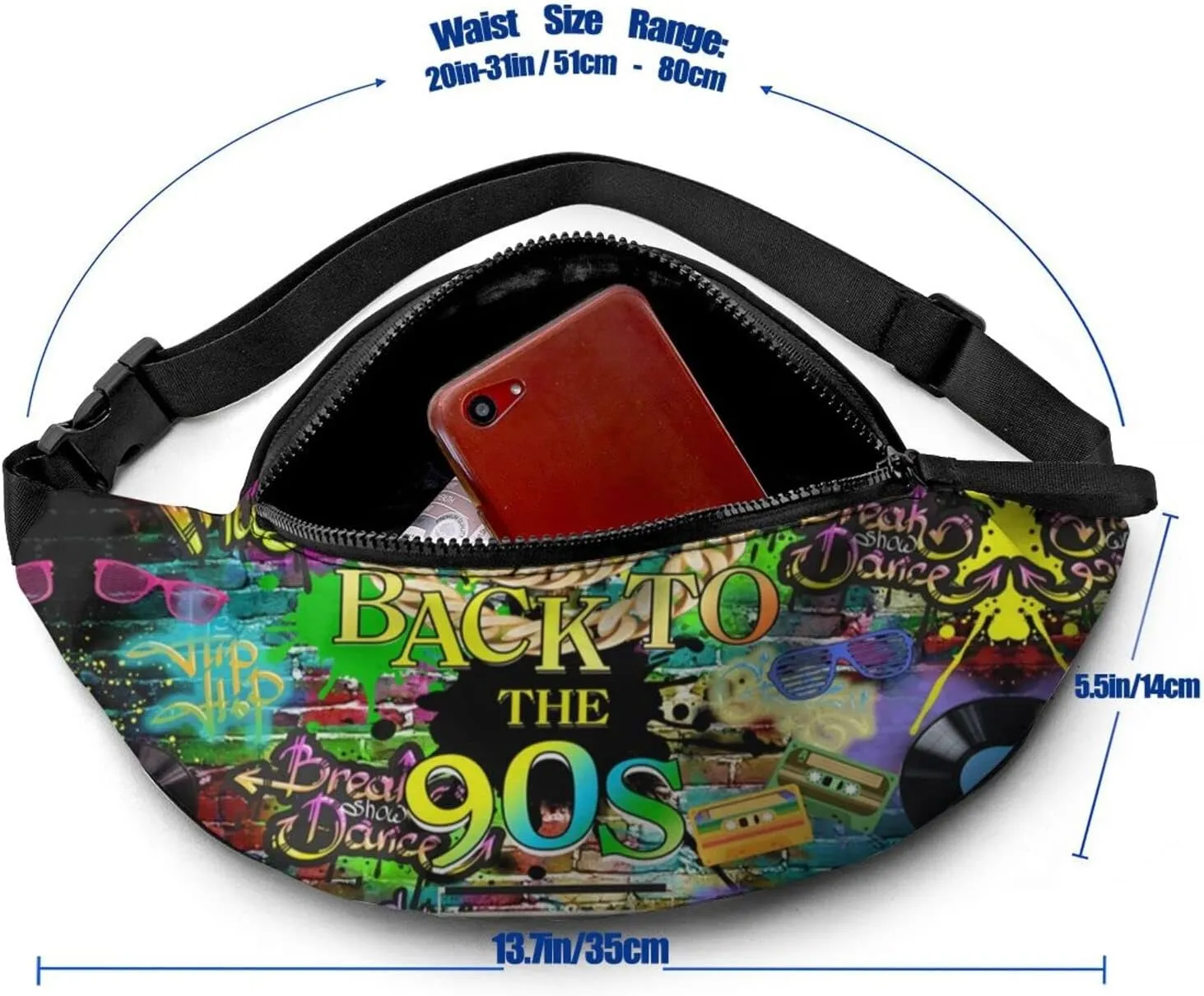 Vintage 80s 90s Fanny Pack for Women Men,Fashion Waist Pack Belt Bag Crossbody Bag for Casual Running Cycling