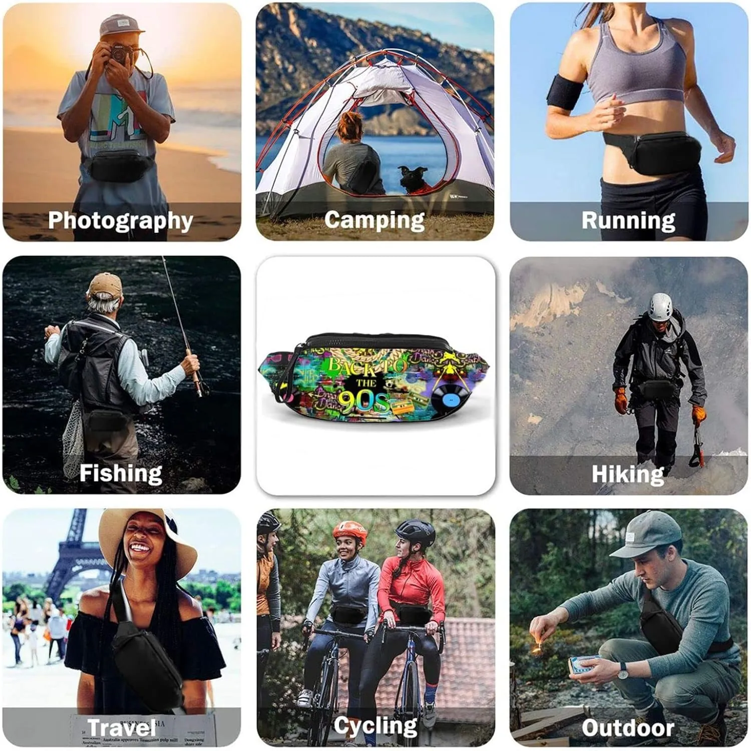 Vintage 80s 90s Fanny Pack for Women Men,Fashion Waist Pack Belt Bag Crossbody Bag for Casual Running Cycling