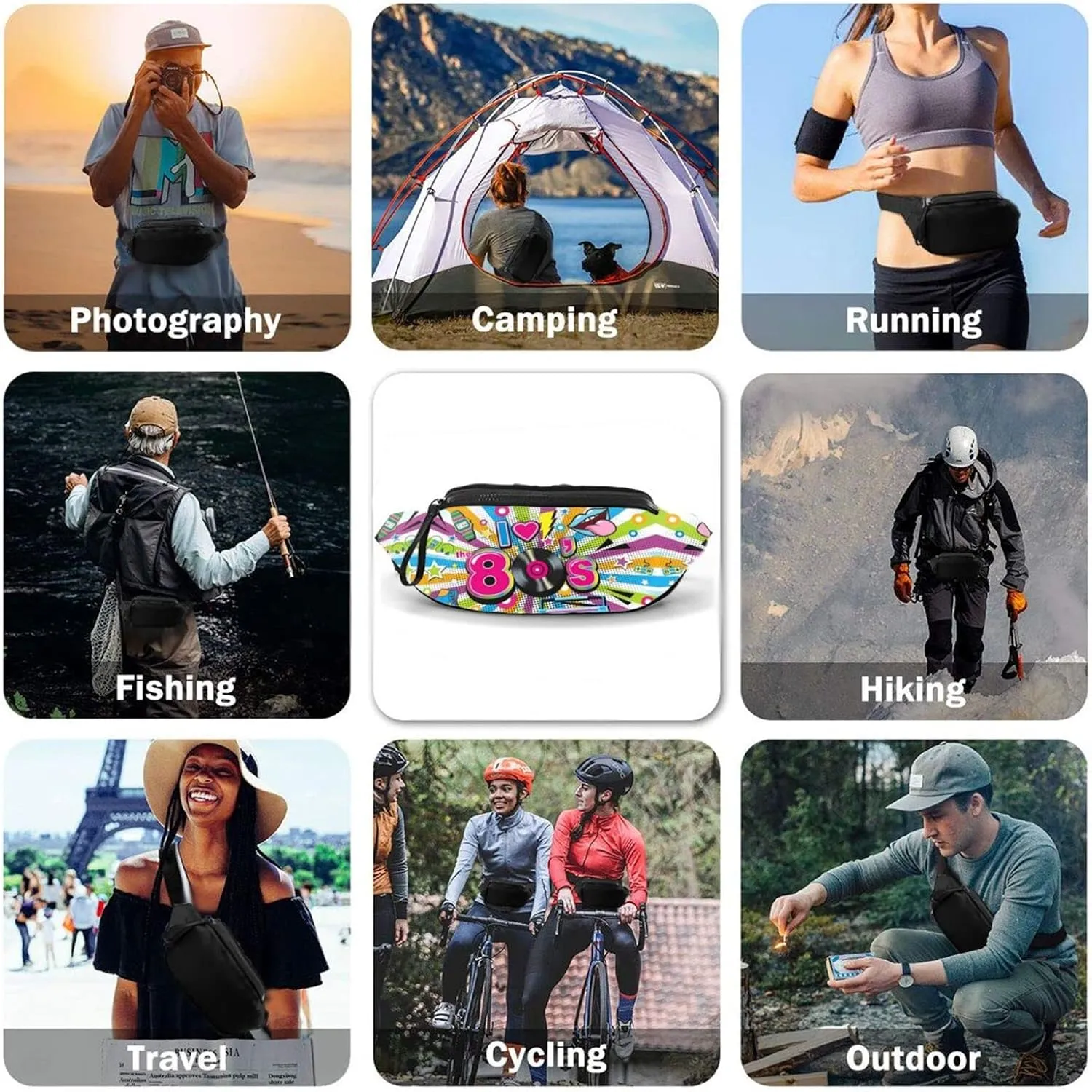 Vintage 80s 90s Fanny Pack for Women Men,Fashion Waist Pack Belt Bag Crossbody Bag for Casual Running Cycling