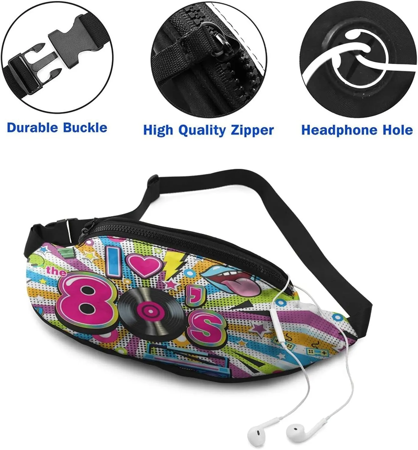 Vintage 80s 90s Fanny Pack for Women Men,Fashion Waist Pack Belt Bag Crossbody Bag for Casual Running Cycling