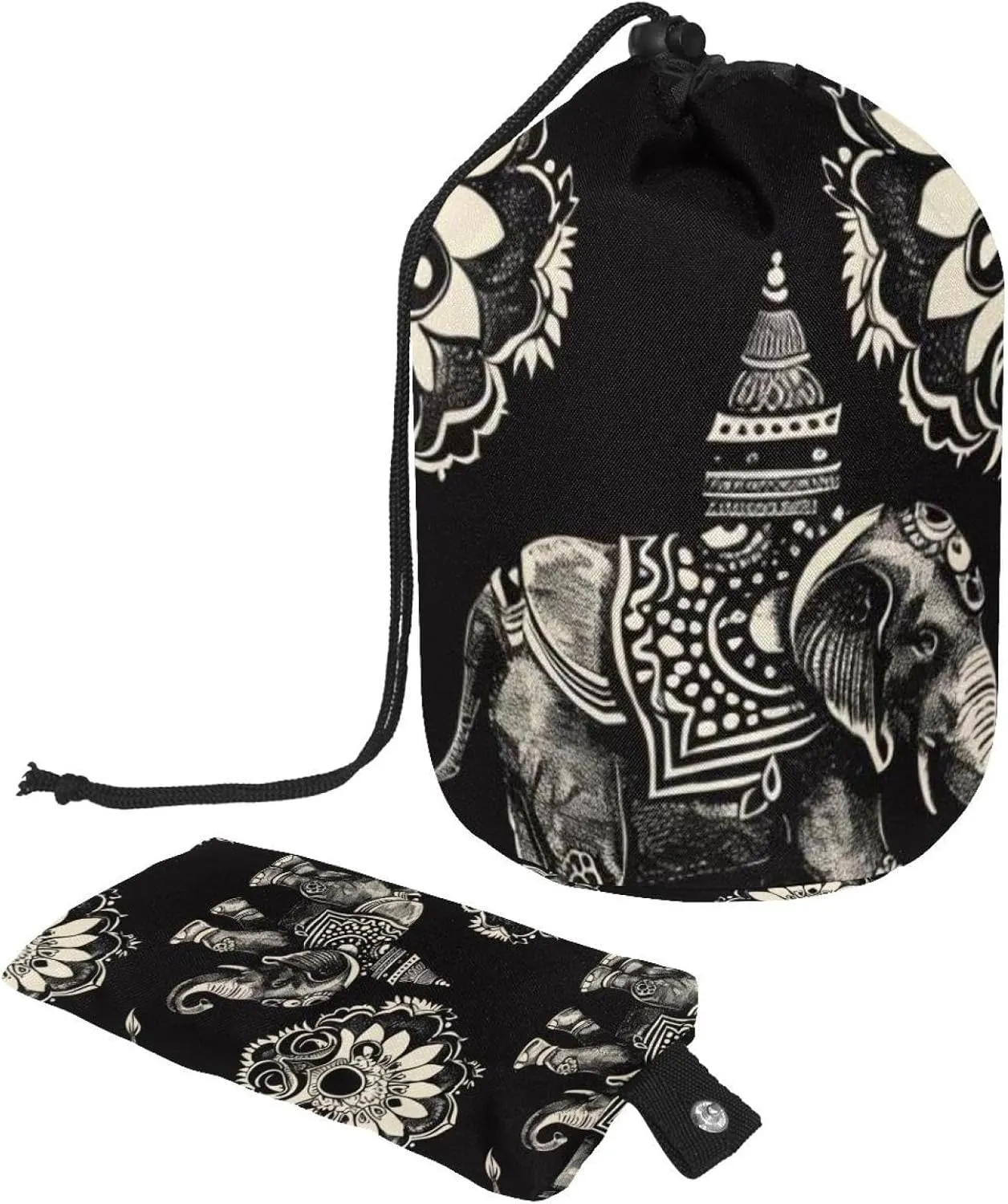Vintage Indian Elephant Travel Cosmetic Bags Makeup Bag for Women, Foldable Drawstring Travel Cosmetic Bags, Portable Toiletry Bucket Bag
