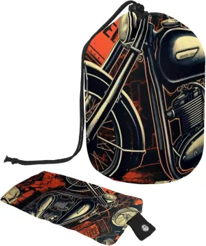 Vintage Red Motorcycle Travel Cosmetic Bags Makeup Bag for Women, Foldable Drawstring Travel Cosmetic Bags, Portable Toiletry Bucket Bag