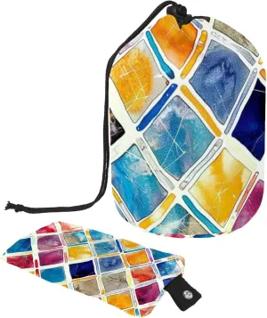Vintage Watercolor Mosaic Colorful Geometric Travel Cosmetic Bags Makeup Bag for Women, Foldable Drawstring Travel Cosmetic Bags, Portable Toiletry Bucket Bag