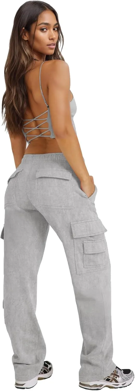 Waitfairy Wide Leg Sweatpants Women Cargo Pants for Girls High Waisted Baggy Sweatpants for Women Casual Pants with Pockets