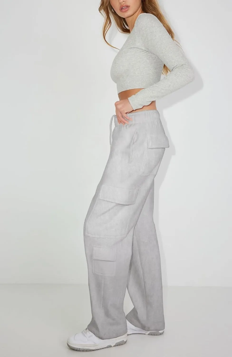Waitfairy Wide Leg Sweatpants Women Cargo Pants for Girls High Waisted Baggy Sweatpants for Women Casual Pants with Pockets