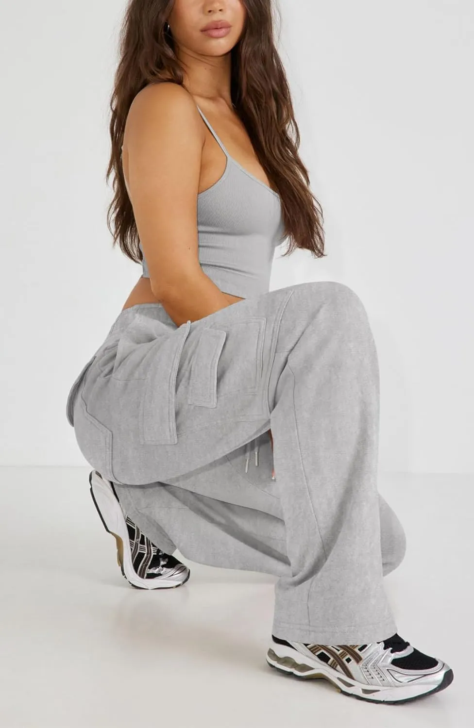 Waitfairy Wide Leg Sweatpants Women Cargo Pants for Girls High Waisted Baggy Sweatpants for Women Casual Pants with Pockets