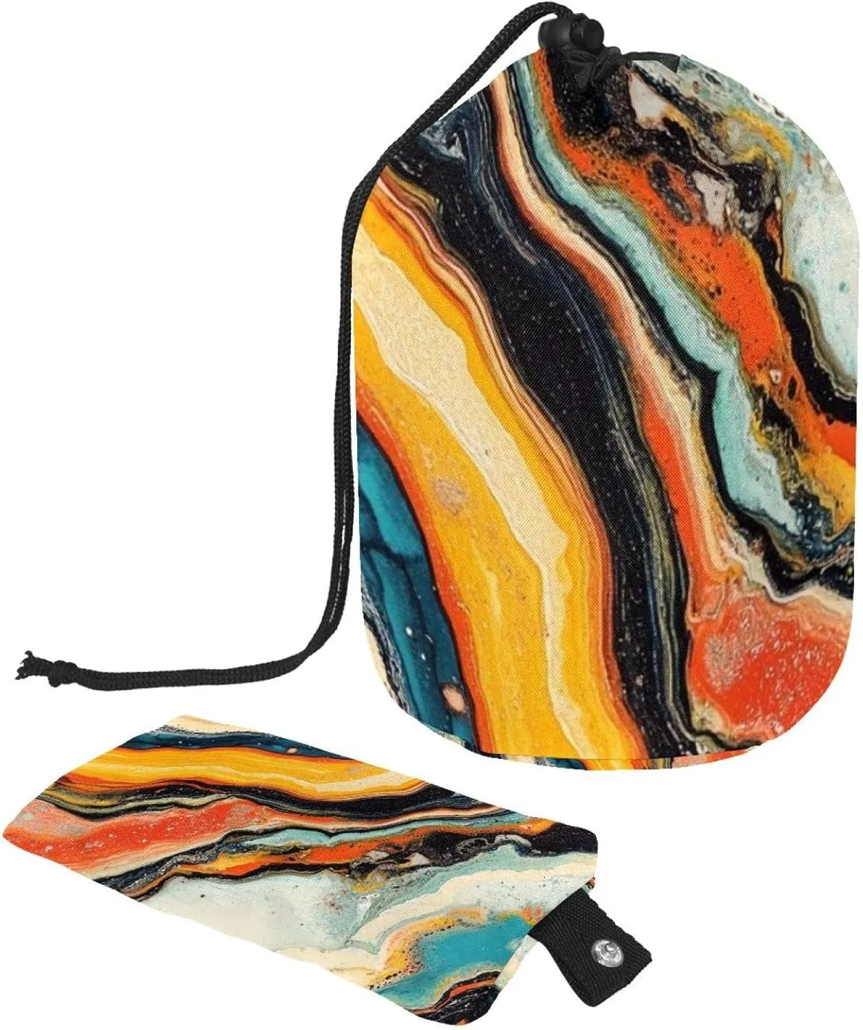 Watercolor Art Colorful Marble Print 25 Travel Cosmetic Bags Makeup Bag for Women, Foldable Drawstring Travel Cosmetic Bags, Portable Toiletry Bucket Bag